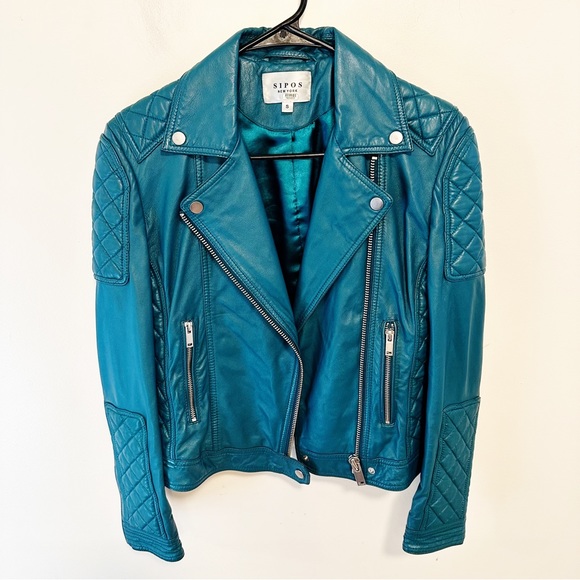 Sipos New York Jackets & Blazers - Sipos New York Teal Leather Moto Biker Jacket